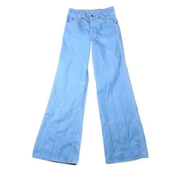Vintage 70s Big E Levis Barnstormer Bellbottoms Pintuck Flare Denim Jeans22 in